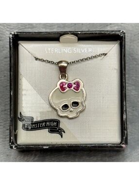 Monster High Sterling Silver Skullette 925 Necklace Pendant 2012 With Bonus Box